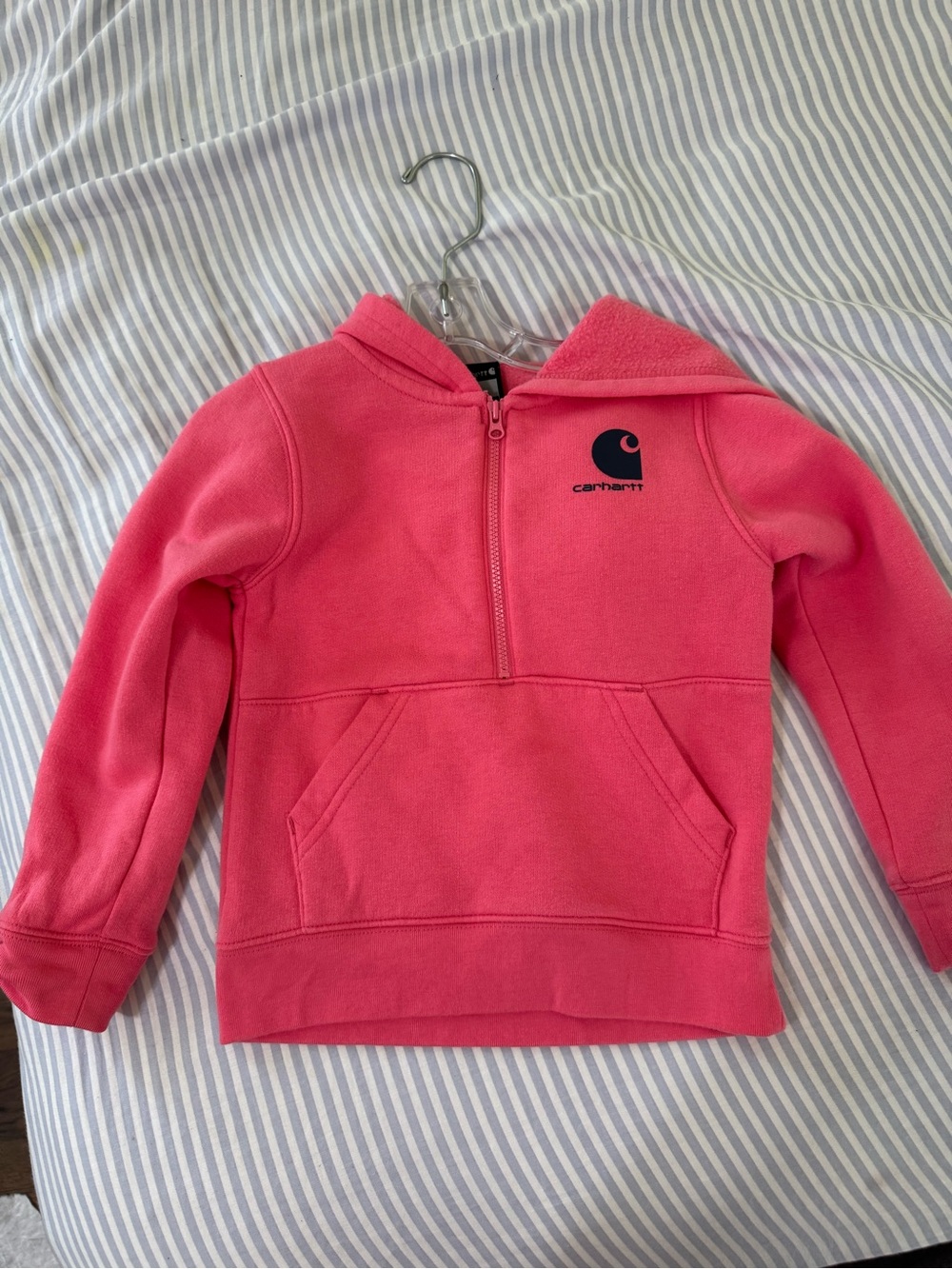 Carhartt Girls' Hot Pink Half-Zip Hooded Fleece Sweatshirt